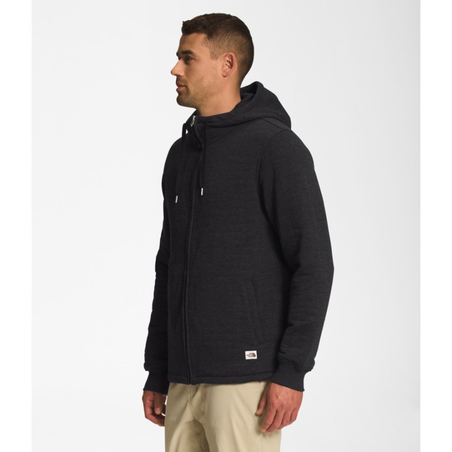 Sweat à Capuche Zippé Matelassé Longs Homme Noir Chiné The North Face