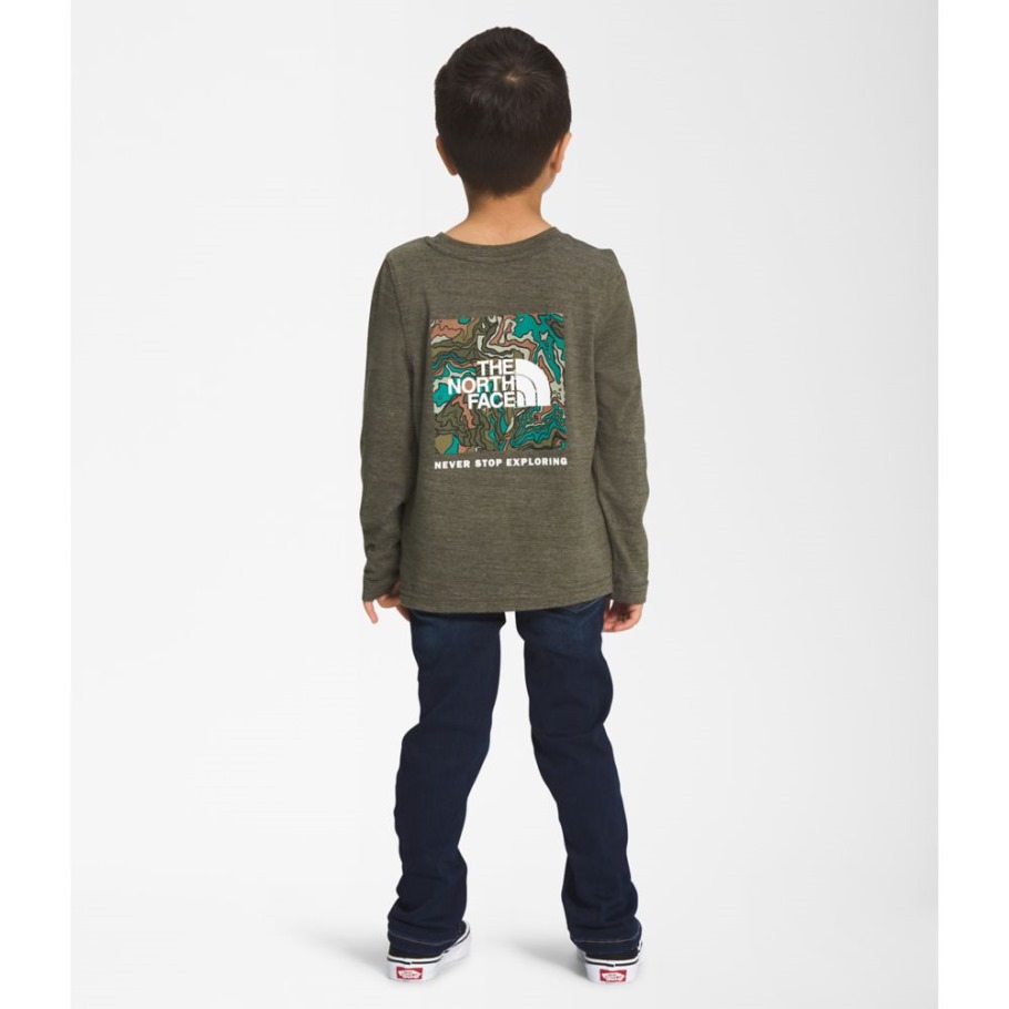 Nouveau T-shirt Graphique Tri-mélange Vert Taupe à Manches Longues Pour Enfants The North Face