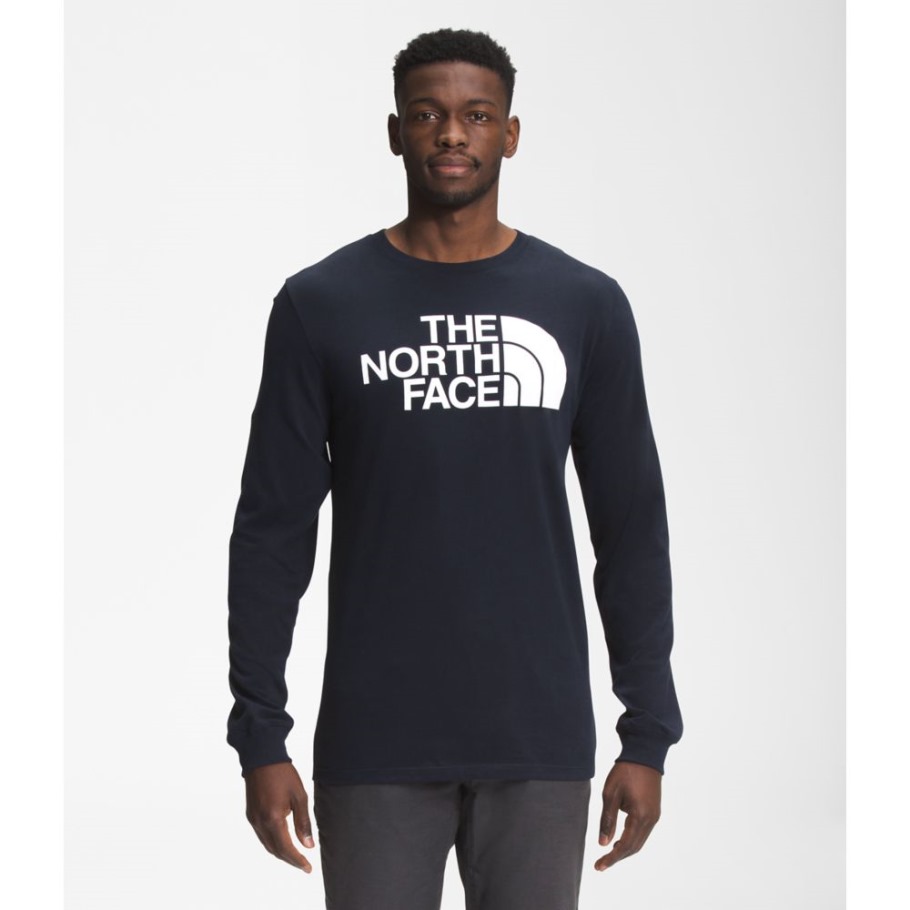 The North Face T-shirt Demi-dôme à Manches Longues Pour Hommes Bleu Marine