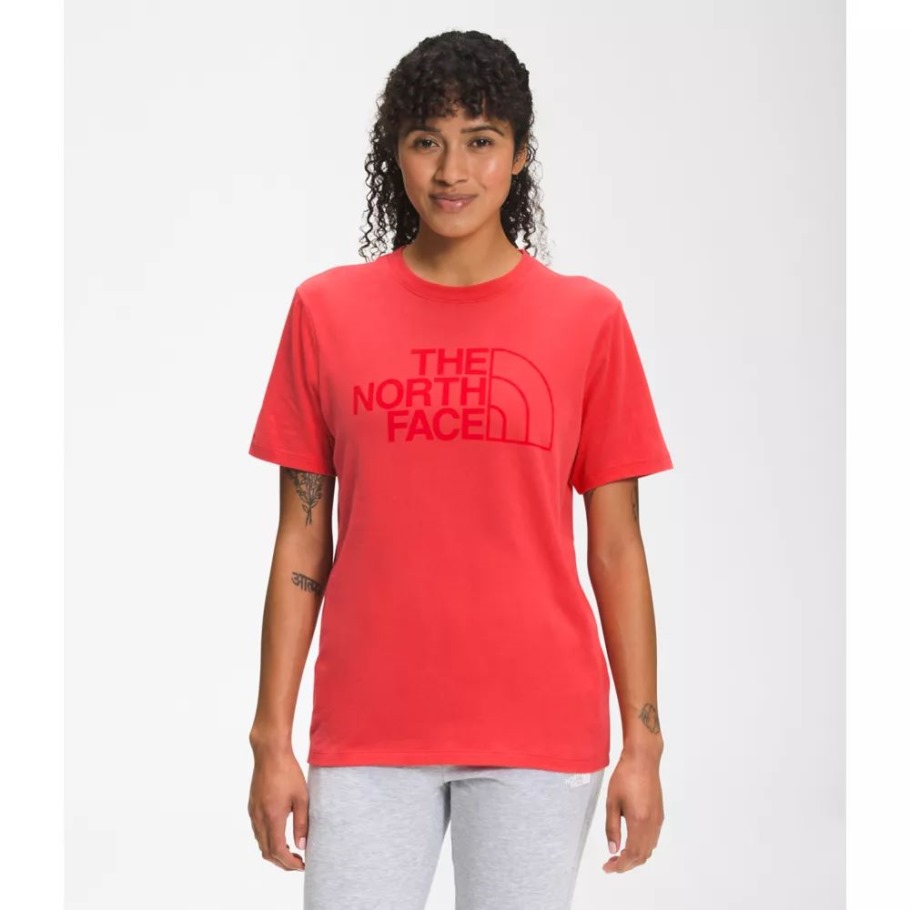 The North Face Femmes Manches Courtes Demi Dôme Coton Tee Horizon Rouge