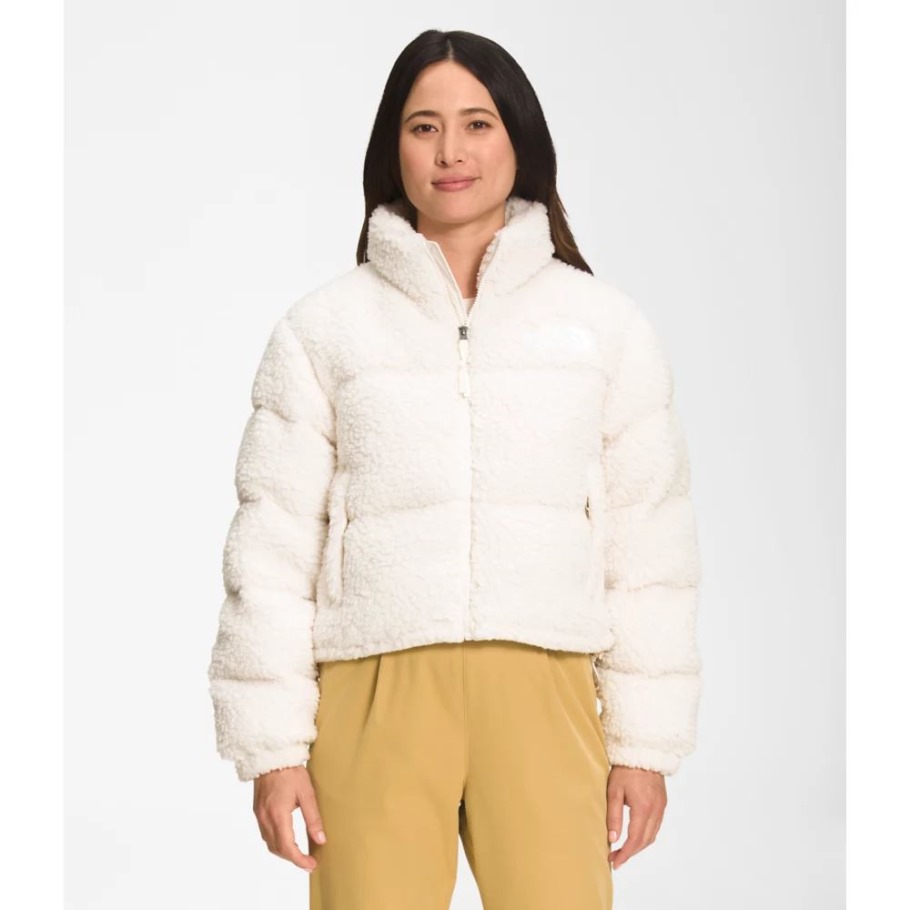 Veste Nuptse Femme Blanche à Poils Longs The North Face