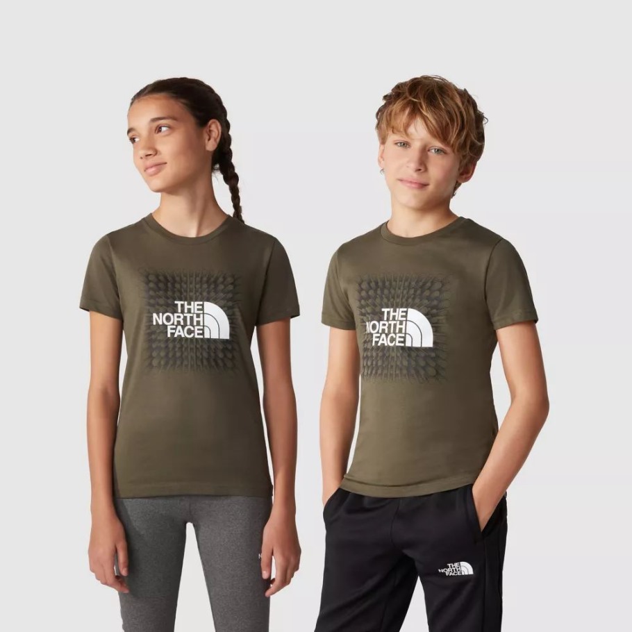 Nouveau T-shirt à Manches Courtes The North Face Teens Box Vert Taupe